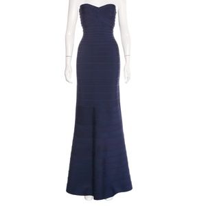 Herve Leger Sara Navy Blue Strapless Gown
